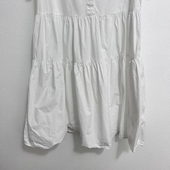 Q2 White Tiered Dress Button Front 100% Cotton Size M Short Sleeve Lightweight - Picture 3 of 9